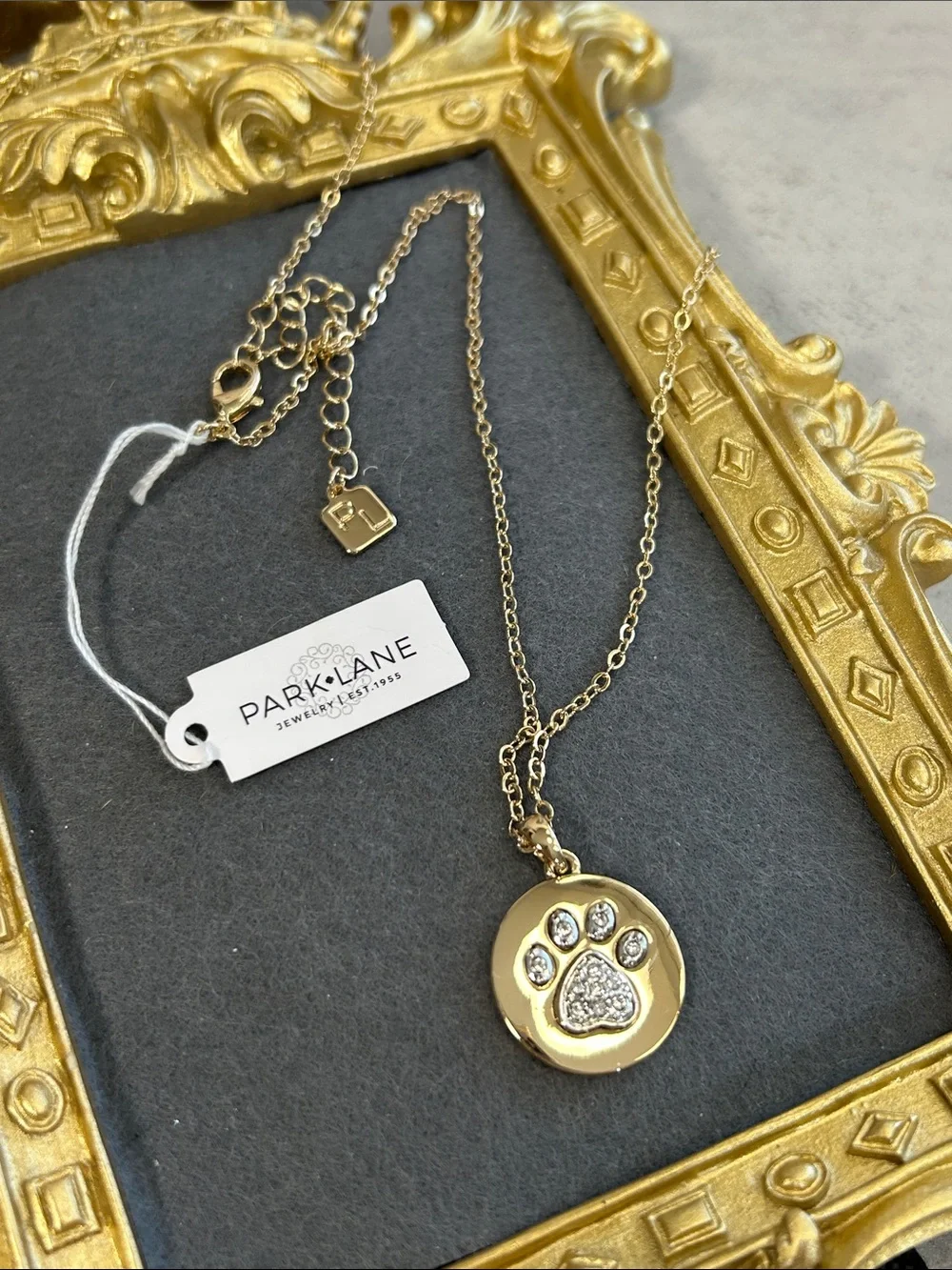 Park Lane Gold-Tone Furever Paw Print Crystal Pendant Necklace